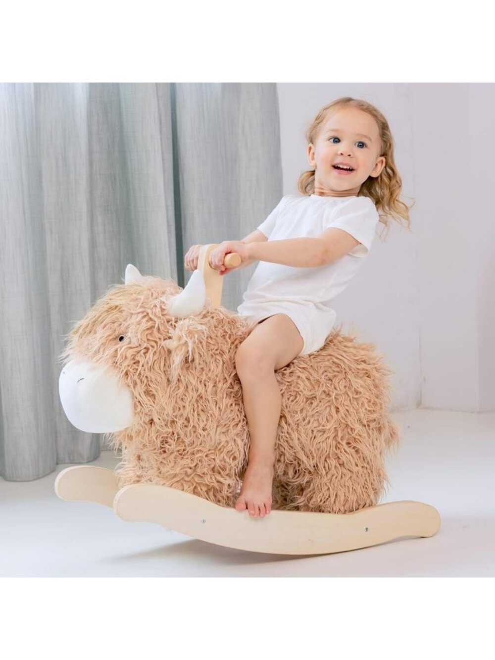 Wooden Baby Rocking Horse for Toddlers, Plush Ride-On Toy for Nursery & Playroom